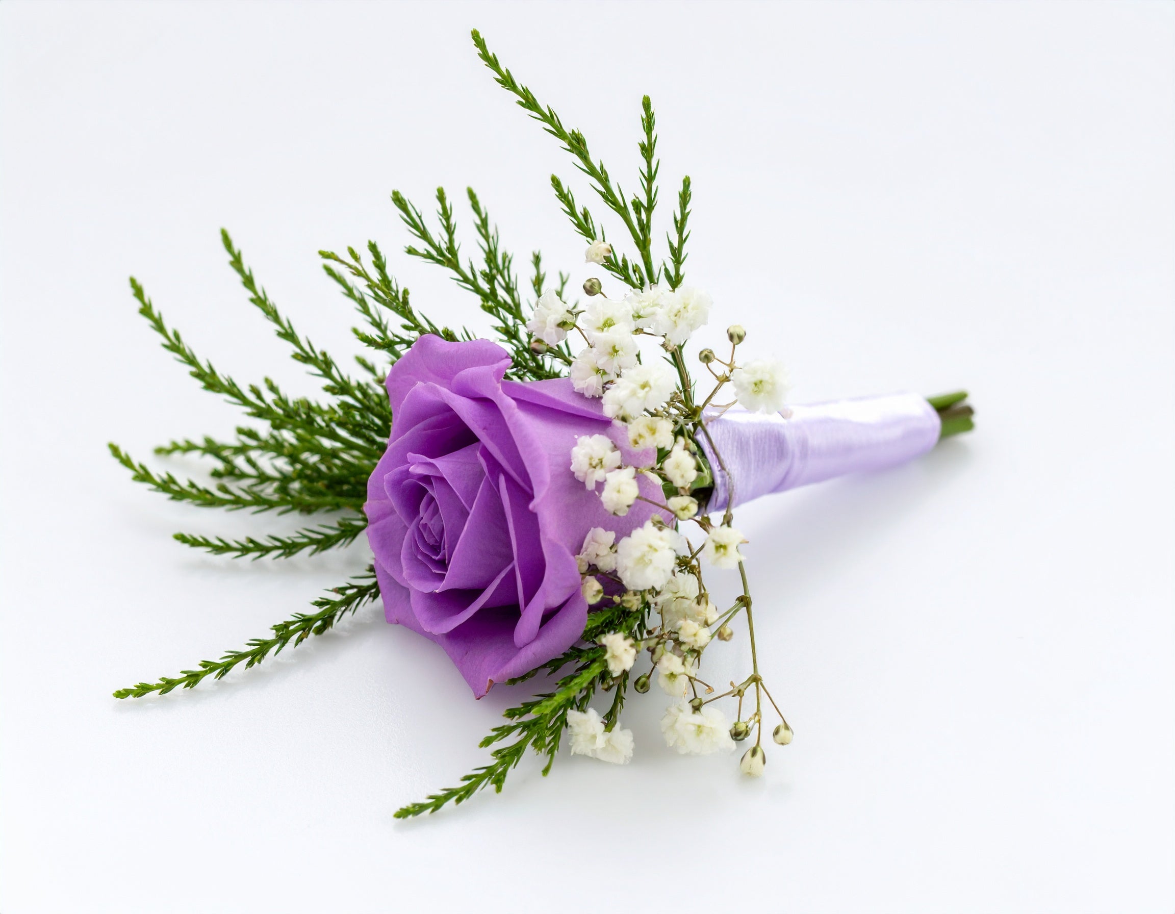 PURPLE ROSE GROOM BUTTONHOLE